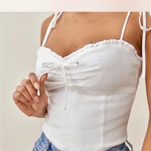 Reformation White Ruffled Holcomb Linen Top